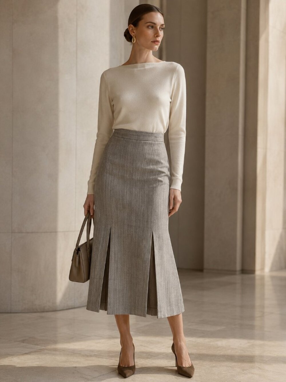 Rare vintage Couture Mob Wife distressed Pleated quiet luxury minimalist skirt